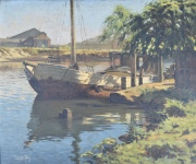 VAZ, Oscar, Mañana en el Río, óleo de 49 x 59 cm.