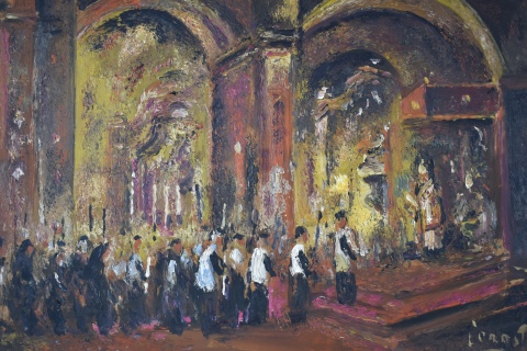 Cerrito, Egidio, Interior de iglesia con procesin, leo 50 x 68 cm.