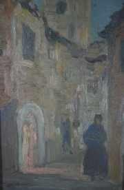 Tito Cittadini, Calle de pueblo, aprox, 25 x 15 cm.