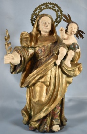 La Virgen y el Nio, talla madera, Arte Popular Sudamericano. Restauros