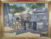 Vidal Barros 'Feria de mi barrio', óleo sobre tela 60 x 80 cm. Al dorso certificado del autor.