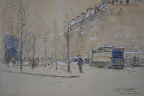 Vista de Paris. Domingo Viau 1917, acuarela dedicada al Dr. Merlo.