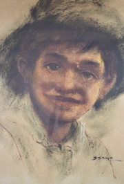 Berne, Niño con sombrero, técnica mixta. 60 x 46 cm. Enmarcado.