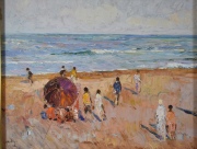 Montoya Ortiz, Playa con sombrilla, leo 50 x 60