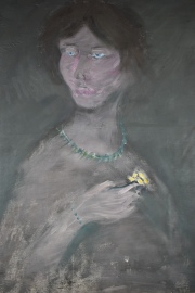 Iruretta, Figura de Mujer con collar y flor, óleo de 80 x 69 cm.