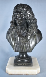 Moliere, Busto de Moliere, escultura, en petit bronce base de mrmol.