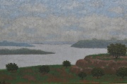 Butler, Fray G. Paisaje Fluvial, óleo de 24 x 34 cm.