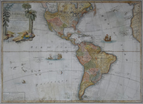 Mapa de America, en colores, restauros. R.J. Janvier. Mide: 46 x 64 cm.