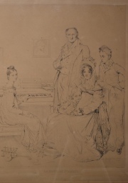 Ingres Pinx. La Famille Stamati, grabado por Munier. 50 x 41 cm.