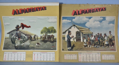 Cuatro Almanaques de Alpargatas con ilust. Molina Campos Aos 1940/1943/1945/1961- Peq. desperfectos