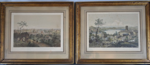 Dos Grabados, litografías color de Bayot , italianos, Veduta Genérale del Palazzo de Cesari Nemi - 125- 29 x 39 cm.