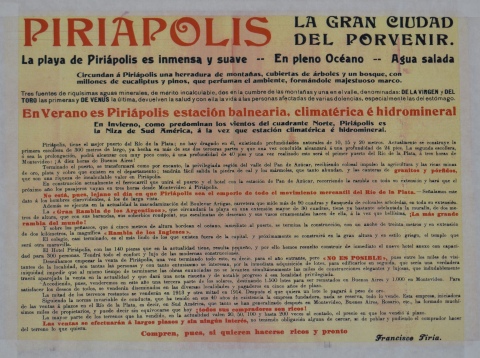 Plano de la Ciudad de Piriápolis (Uruguay) de 92 x 72 cm. ilustrado con 20 visitas de la ciudad, Año 1913. Correspondien