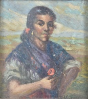 Cuadro: Mujer con Flor, óleo de 20 x 17 cm.