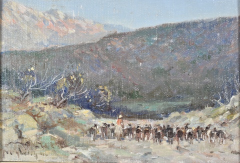 Witphens Paisaje con pastora con rebaño, óleo 18 x 23,5 cm.