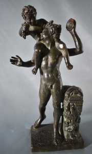 Baco con Niño, escultura en bronce. 25 cm.