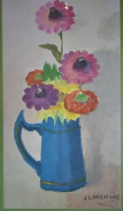 Menghi, J. L. Jarra con flores, 45 x 23 cm.