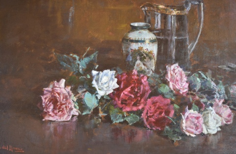 Crisanto del Mónaco 'Rosas y Vasos', óleo sobre tabla.