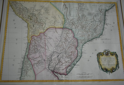 SANTINI, Paolo: Carte qui représente la Partie Méridionale du Bresil et du Perou, le Chili septentrional, et le Paraguay