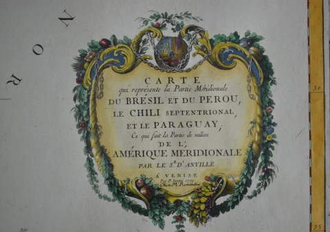 SANTINI, Paolo: Carte qui représente la Partie Méridionale du Bresil et du Perou, le Chili septentrional, et le Paraguay