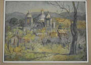 Arcidiacono 'Paisaje con iglesia, Cordoba', óleo. Mide: 30 x 39 cm.