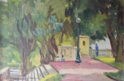HEYNEMANN, David. Escalinata de San Isidro, óleo. Mide: 30 x 24 cm.