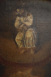 ANONIMO, LA CRUCIFIXION, óleo sobre tela reentelado, rayaduras. Mide:84x64 cm