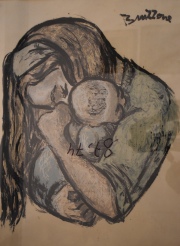 Bruzzone, Maternidad, grabado. 65 x 52 cm.