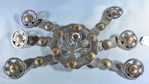 RASTRA, de plata marcada 'Draghi ', motivo flor de cardo. Diámetro 10 cm. Peso: 392 gr.