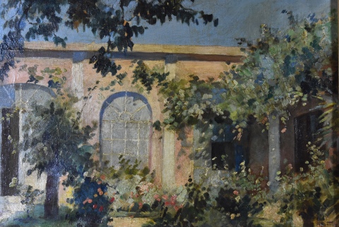 Alejandro Bustillo 'Casa con enredadera', óleo, firmado. 31 x 44 cm.