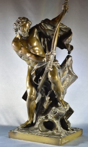 JACQUES BOUSSEAU, ULISES, ESCULTURA de bronce de 47,5 cm. CON PEDESTAL de mármol de 117 cm. 2 PIEZAS.