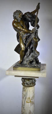 JACQUES BOUSSEAU, ULISES, ESCULTURA de bronce de 47,5 cm. CON PEDESTAL de mármol de 117 cm. 2 PIEZAS.
