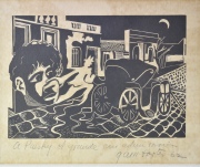 Gambartes, L. 'El Coche', xilografía. Mide: 14.5 x 21 cm. Colecc. Efrain Paesky y Sra.