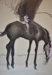 FELIX ANGEL, Caballo y jinete, dibujo de 1977, Washington. 60 x 44 cm.