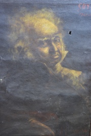 Retrato de Goya, óleo con averías y roturas en la tela. Mide: 74 x 50 cm.