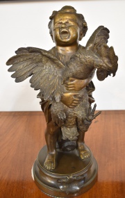Enfant au Coq, bronce de Cecioni Adriano. Alto 52 cm.