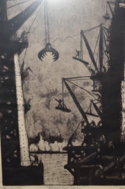 Quinquela Martin, Benito. Rascacielo, grabado al aguafuerte de 64 x 49 cm. Certificado al dorso.