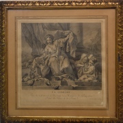 LA TRAGEDIE y LA COMEDIE, dos grabados franceses tomados de diseños de Carle Venloo. Marcos dorados. Miden: 35 x 35 cm.