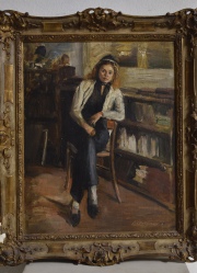PEDRO ANTONUCCIO, Mujer sentada, óleo. Mide: 48 x 38 cm.