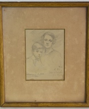 ANTONIO ALICE, SEÑORA DE PAGANO Y SU HIJITO, dibujo al lápiz, 'croquis para el retrato al óleo'. Firmado A. Alice. Mi