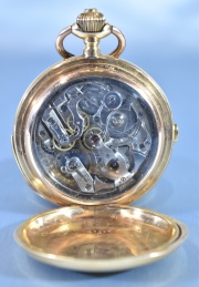Reloj de bolsillo DUBOIS de oro. Fase lunar, triple calendario. Diám.: 5,9 cm. Peso total: 149 gr.