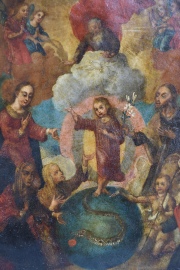 JESUS VENCE AL DEMONIO, chapa de cobre. Sin enmarcar. Mide: 25,5 x 20,5 cm. .