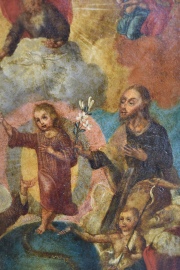 JESUS VENCE AL DEMONIO, chapa de cobre. Sin enmarcar. Mide: 25,5 x 20,5 cm. .