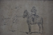 Moreno Carbonero, Mujer atendiendo a un oficial de caballería, tinta de 15 x 20 cm.