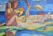 Bruno Venier 'Día de Playa, óleo firmado año 76. Mide: 64 x 91 cm.