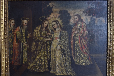 La Virgen y S. José con Santa Ana y S. Joaquín, Oleo sobre tela reentelado. Mide: 80 x 102 cm. Alto Perú, Bolivia.