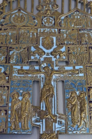 Icono Ruso en bronce y esmalte. Alto: 38,6 cm.