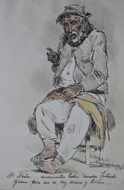 Marenco, E. Gaucho sentado, Tinta. Mide: 31 x 21 cm. Colección Normando Carlos Seeber.