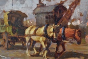 Repetto, Armando. Carro en el Puerto, óleo (22 x 32 cm.)