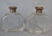 Botellones Art Deco. cristal. Golletes de plata sellada. Alto: 19 cm.