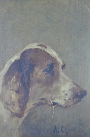 Perros, dos óleos de A. Chardigny. Pequeños rayones. Miden: 22 x 16 cm.
